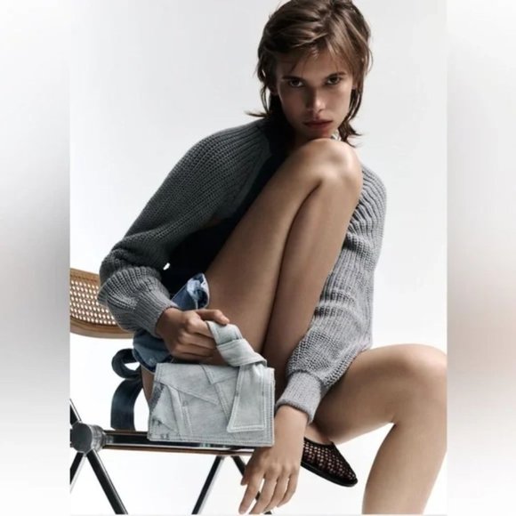 ZARA DENIM GRAY PATCHWORK DENIM MINI CITY BAG - Picture 2 of 9